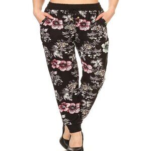 Women's Buttery Soft Jogger Pants with Drawstring Flower Pattern Small-XL